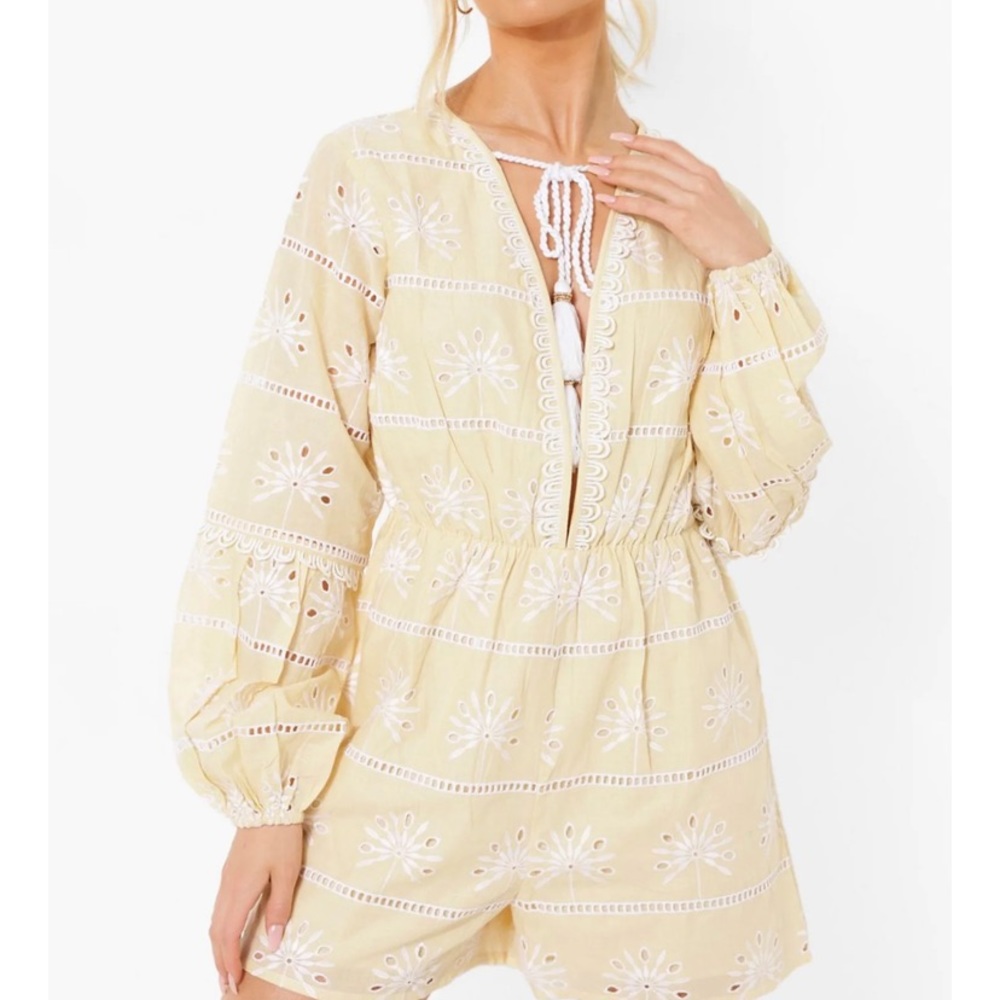 Eyelet Tassel Smock Romper